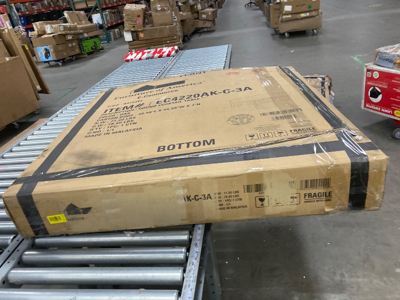 Photo 1 of ****USED, MISSING PARTS AND IT IS NOT KNOWN IF IT WORKS AT 100%****Furniture of America Carys Modern Solid Wood 42-inch Round Coffee Table with Plinth Base, Living Room Furniture for Small Space, Home Office, Oak