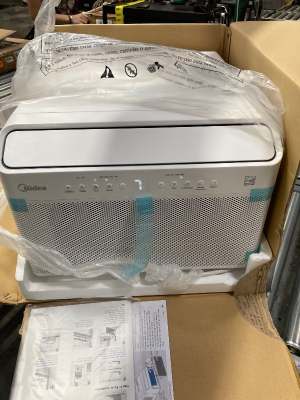 Photo 1 of **USED***Midea 10,000 BTU U Shaped Smart Inverter Window Air Conditioner - Cools 450 Sq Ft, Ultra Quiet with Open Window Flexibility - Alexa/Google Assistant Compatible - 35% Energy Savings, Remote (Updated)