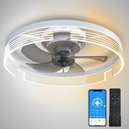 Photo 1 of ***USED, MISSING PARTS AND IT IS NOT KNOWN IF IT WORKS AT 100%***immable LED Light: This flush mount ceiling fan light with bluetooth APP & remote control dimming. Modern low profile design electric ceiling fans with light to keep the interior home decora