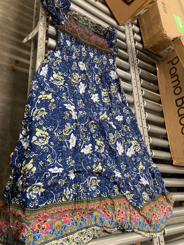 Photo 1 of ***used**R.Vivimos Women's Summer Short Sleeve Floral Print Bohemian Beach Waist Tie Wrap Long Flowy Dress with Slit (XS, NavyBlue)