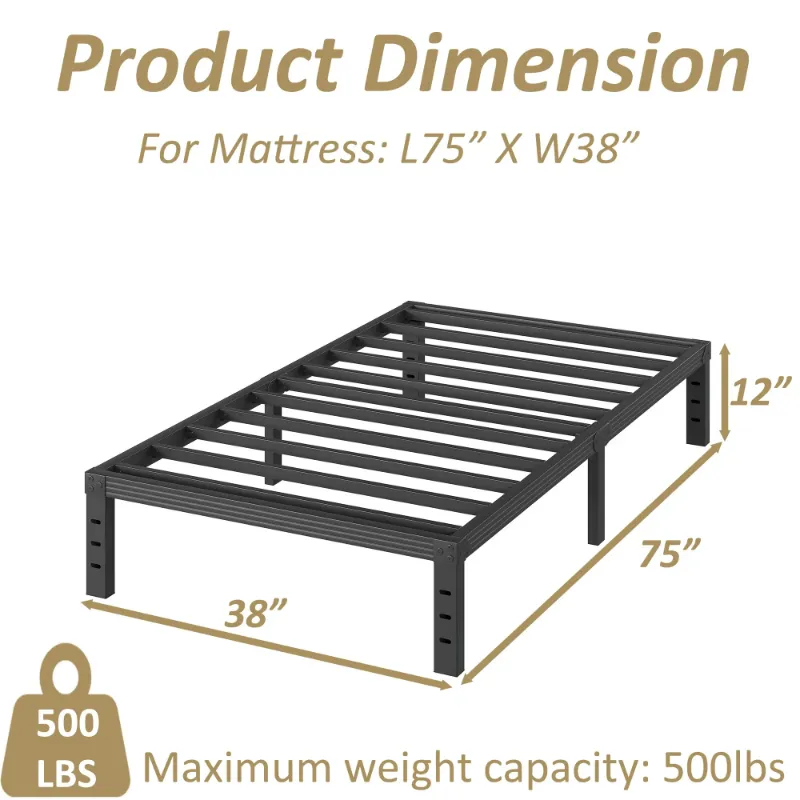 Photo 1 of **It is used, it is missing a piece and it is not known if it works at 100%.****FSCHOS 12 Inch Twin Size Bed Frame, Heavy Duty Metal Platform, No Box Spring Needed, Easy Assembly, Black