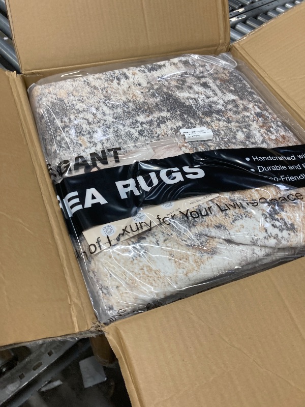 Photo 1 of **used**ERMEI 9'x12' Large Area Rugs for Living Room, Washable Non Slip Indoor Rug for Bedroom Home Decor Carpets, Modern Abstract Printed Carpet, Grey Gold