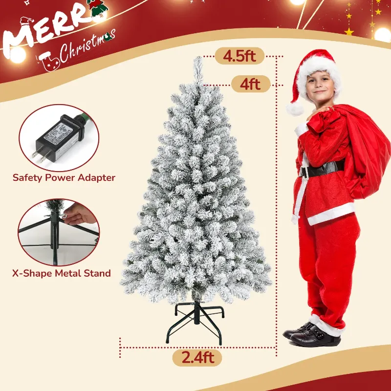 Photo 1 of ***It is used, it is missing a part and it is not known if it works 100%.****Qunler Christmas Tree, 4FT Pre-Lit Hinged Christmas Tree with 360 Tips, Snow Artificial Xmas Tree with 120 Multicolor & Warm White LED Lights for Holiday, Outdoor, Indoor, Home