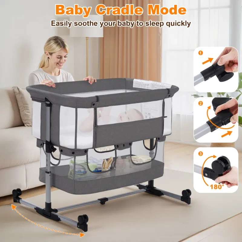 Photo 1 of **It is used, it is missing a part and it is not known if it works 100%.***omeast Baby Bassinet Bedside Sleeper with Wheels, Adjustable Height, Storage Basket, Mosquito Net for Newborns Infants, Dark Gray