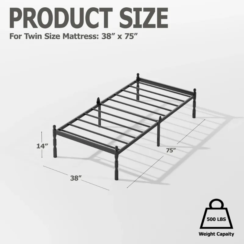 Photo 1 of ***used missing parts****QFTIME 14" Twin Metal Bed Frame with Mattress Non-Slip Stoppers, No Box Spring Needed
