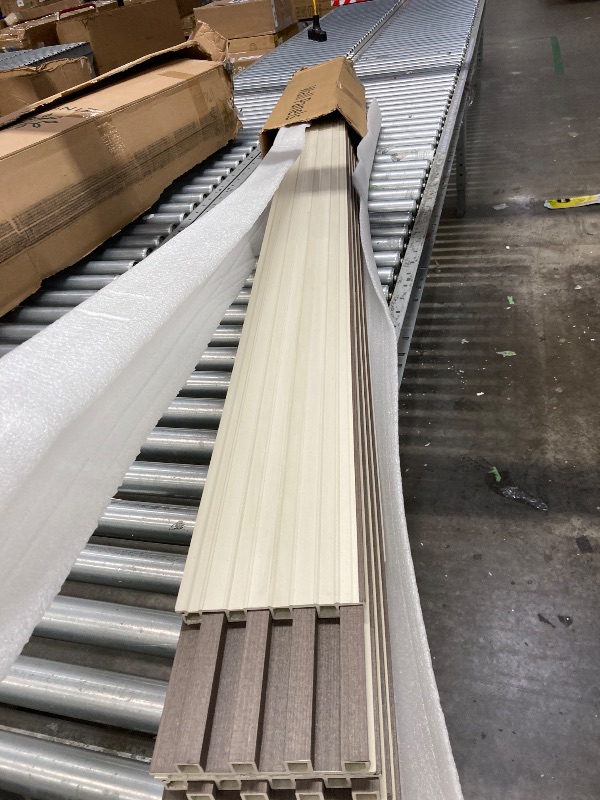 Photo 1 of ***It is used, it is not known if it is missing a part, which is not known if it works 100%.*******WPC Slat Wall Panels, 8 Pack 95 x 6 in Accent Slat Wood Slats for Wall and Ceilings, Acoustic Panels for Interior Wall Modern Décor, Brown Grey