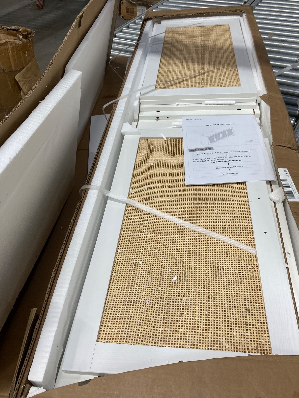 Photo 1 of ***It is used, it is missing a part and it is not known if it works 100%.****Buffet Sideboard,Kitchen Storage Cabinet with 4 Rattan Decorated Doors,Coffee Bar Cabinet with Adjustable Shelves for Living Room,Hallway,White