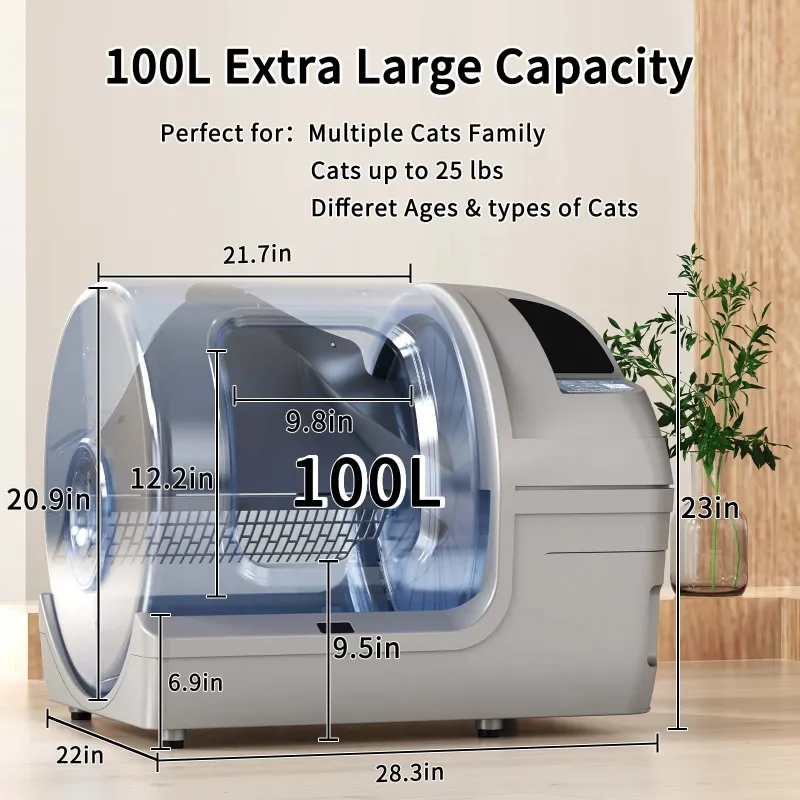 Photo 1 of 100L Automatic Self-Cleaning Cat Litter Box - APP Control, Safe Alert, Smart Health Monitor, Grey