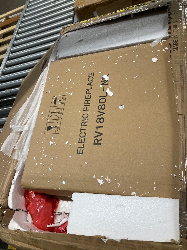 Photo 1 of **reference image**Rolanstar Fireplace TV Stand with LED Lights and Power Outlets, TV Console for 32" 43" 50" 55" 65", Entertainment Center with Adjustable Glass Shelves, Ivory White