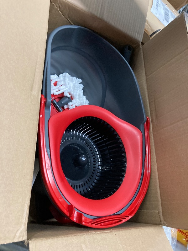 Photo 1 of **used**O-Cedar EasyWring Microfiber Spin Mop, Bucket Floor Cleaning System, Red, Gray, Standard