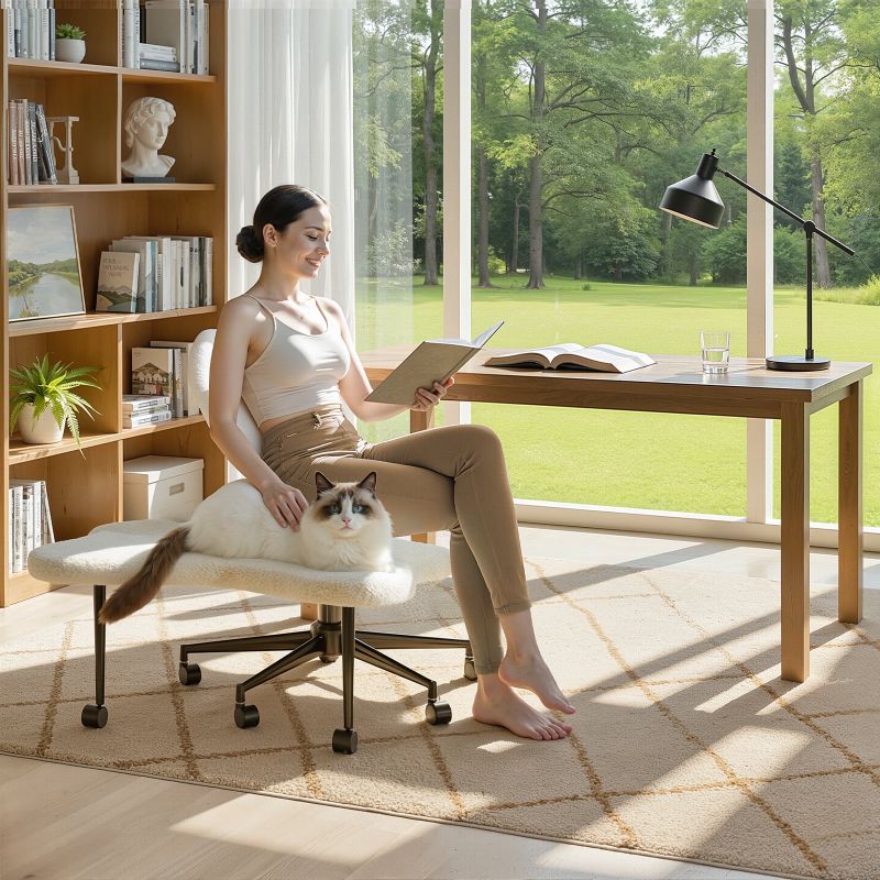 Photo 1 of ***(MISSING PARTS -SELLING AS IS)*** 
Pinmoco Ergonomic Cross Legged Swivel Chair, Adjustable Height and Teddy Fabric, Meditation& ADHD Chair with Back Support, Home and Office, Off White