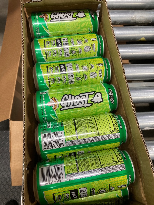 Photo 1 of ***12pakGHOST Energy Drink - Single Can, Warheads Sour Green Apple 16oz - Energy & Focus & No Artificial Colors - 200mg Natural Caffeine, L-Carnitine & Taurine - Gluten-Free & Vegan