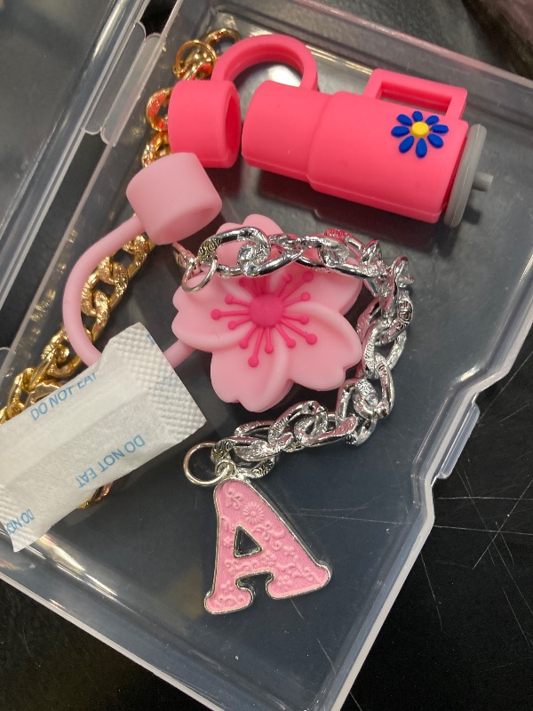 Photo 1 of ***4pakStraw Cover for Stanley Cup Accessories - Letter "A" and "H" Unique Crystal Letter Charms for Stanley Cups, Cute Flower & Cup Silicone Straws Topper Covers for 30 & 40 0z Tumbler with Handle, 10mm 0.4in Straw Lid Cap