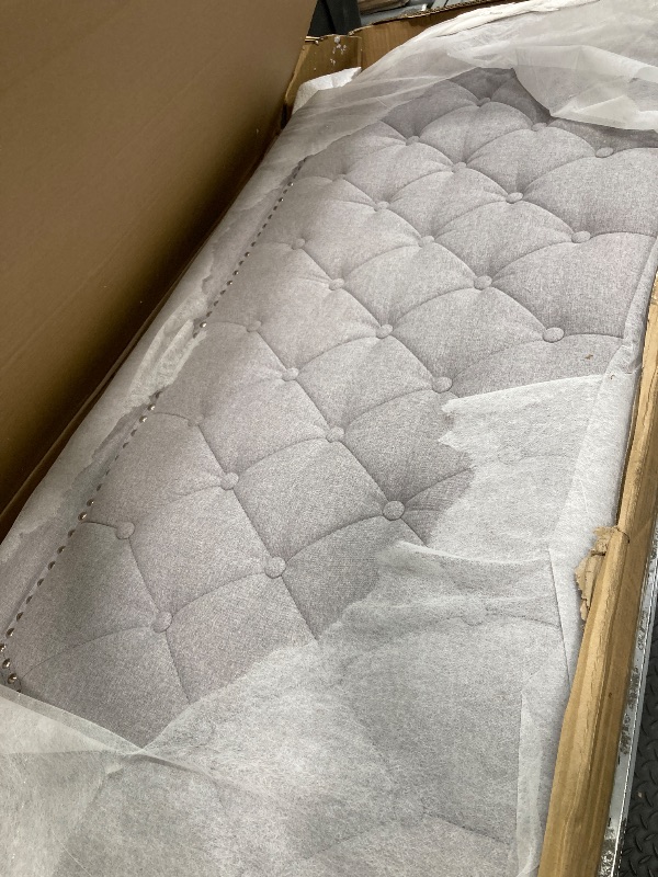 Photo 1 of **DAMAGED BOX**Full Bed Frame with Headboard, Grey Linen Upholstered Platform Bed Frame with Adjustable Nail Headboard, 12'' Under-Bed Storage Low Profile Bed Frame No Box Spring Needed