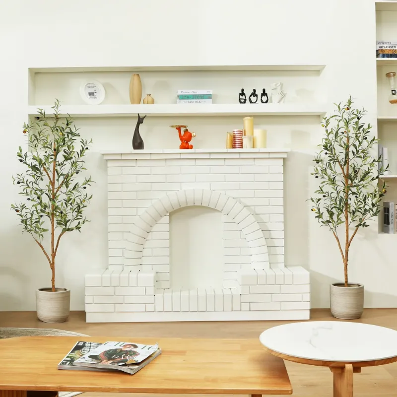 Photo 1 of *Box of 3* - 5 ft Artificial Olive Plants with Realistic Leaves and Natural Trunk, Silk Fake Olive Tree in Black Plastic Pot, Faux Olive Tree for Office Home