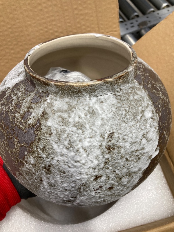 Photo 1 of *Cracked* *Selling as is* Lvases Rustic Distressed Large Ceramic Vase, 8.6 inch Terracotta Pottery Tall Decorative Vases, Concrete Vases Clay Stone Antique Big Vase for Home Decor (Round 8.6 in X 8 in)
