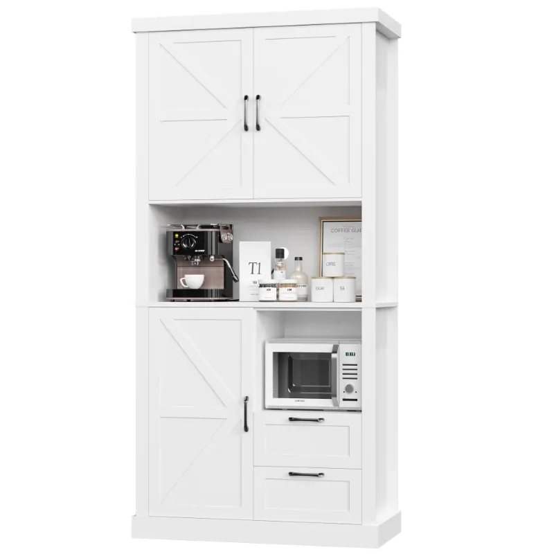 Photo 1 of *HEAVY* Homfa 76" Tall Kitchen Pantry, Free-standing Wood Storage Cabinet with Farmhouse Barn Doors for Dining Room, White