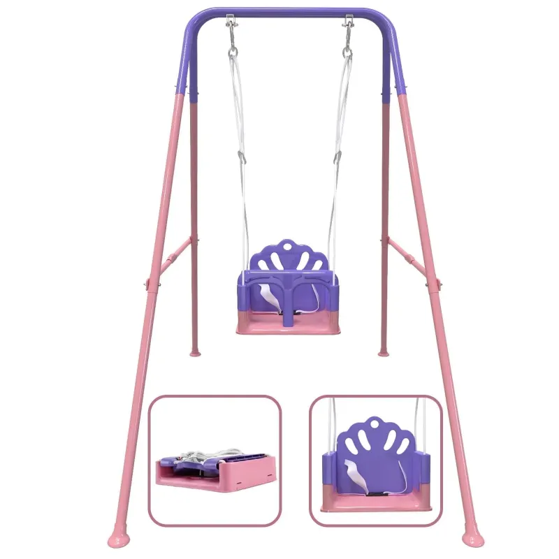 Photo 1 of *Rusted?* G TALECO GEAR Swing Sets for Backyard, Foldable Baby Swing Outdoor with Safety Harness, Indoor Toddler Swing Pink & Purple