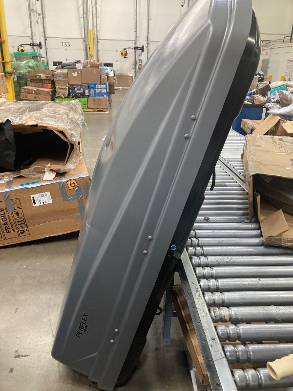 Photo 1 of **HAS COUPLE DENTS-SEE PICS**Perflex Exclusive Rooftop Cargo Box Carrier Large 17.7 Cubic Feet Car Top Mount Travel Luggage Storage, Dual Side Opening, 130 Lbs Weight Capacity, Extra Keys, Straps (Silver)