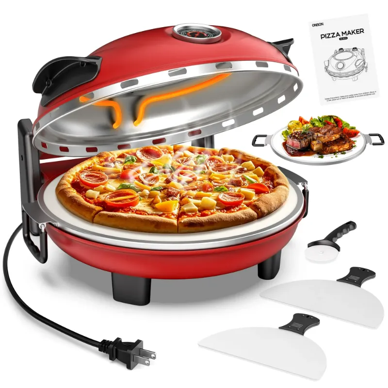 Photo 1 of *Dirty* ONSON 12-Inch Pizza Maker with Ceramic Stone, Heats up to 800°F, Countertop Pizza Oven for Home, Red