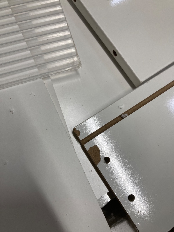 Photo 1 of *Chipped edges* Chrangmay 47.24" Big Modern Vanity Desk with Mirror and Lights,Makeup Vanity Desk with 5 Drawers and Storage Shelves & Power Outlet,Dressing Table with Glass Top, White