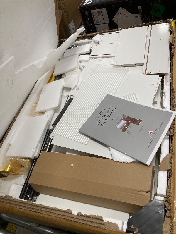 Photo 1 of *Chipped edges* Chrangmay 47.24" Big Modern Vanity Desk with Mirror and Lights,Makeup Vanity Desk with 5 Drawers and Storage Shelves & Power Outlet,Dressing Table with Glass Top, White