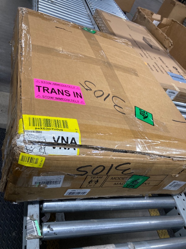 Photo 1 of *Chipped edges* Chrangmay 47.24" Big Modern Vanity Desk with Mirror and Lights,Makeup Vanity Desk with 5 Drawers and Storage Shelves & Power Outlet,Dressing Table with Glass Top, White