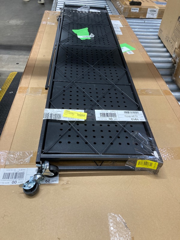 Photo 1 of *Two Wheels gone/Broken* COOKCOK 5-Tier Storage Shelving Unit, Metal Shelf 27.9"x13.4"x62.5, Foldable Storage Shelf with Wheels, Garage Shelf, Metal Storage Rack, Kitchen Shelf with 4 Hooks, No Assemble Require