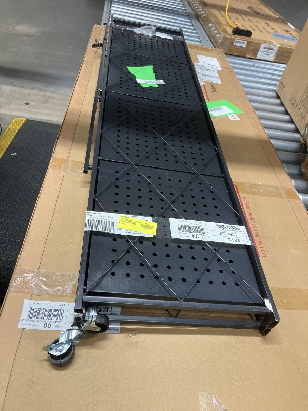 Photo 1 of *Two Wheels gone/Broken* COOKCOK 5-Tier Storage Shelving Unit, Metal Shelf 27.9"x13.4"x62.5, Foldable Storage Shelf with Wheels, Garage Shelf, Metal Storage Rack, Kitchen Shelf with 4 Hooks, No Assemble Require