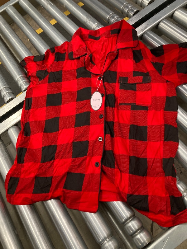 Photo 1 of ***PAJAMA SHIRT ONLY*** Samring Women's Christmas Pajama Short Sleeve Sleepwear Soft Pjs Lounge Shirt Red and Black Plaid L