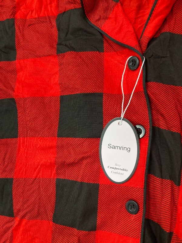 Photo 1 of ***PAJAMA SHIRT ONLY*** Samring Women's Christmas Pajama Short Sleeve Sleepwear Soft Pjs Lounge Shirt Red and Black Plaid L