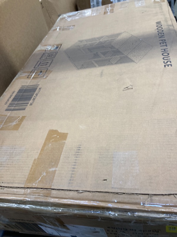 Photo 1 of ***BOX 2/2***
70" Wooden Catio Outdoor Cat Enclosure, Gray Extra Large Cat House for Multiple Cats with 6 Jumping Platforms & 2 Napping Houses, Waterproof Roof