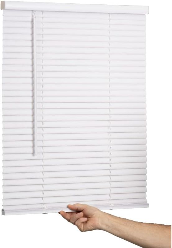 Photo 1 of Mini Blind, 1" Vinyl Slats, 25" Wide x 72" Long - White, Window Blinds for Home and Office, Interior Door Blinds - Light Filtering