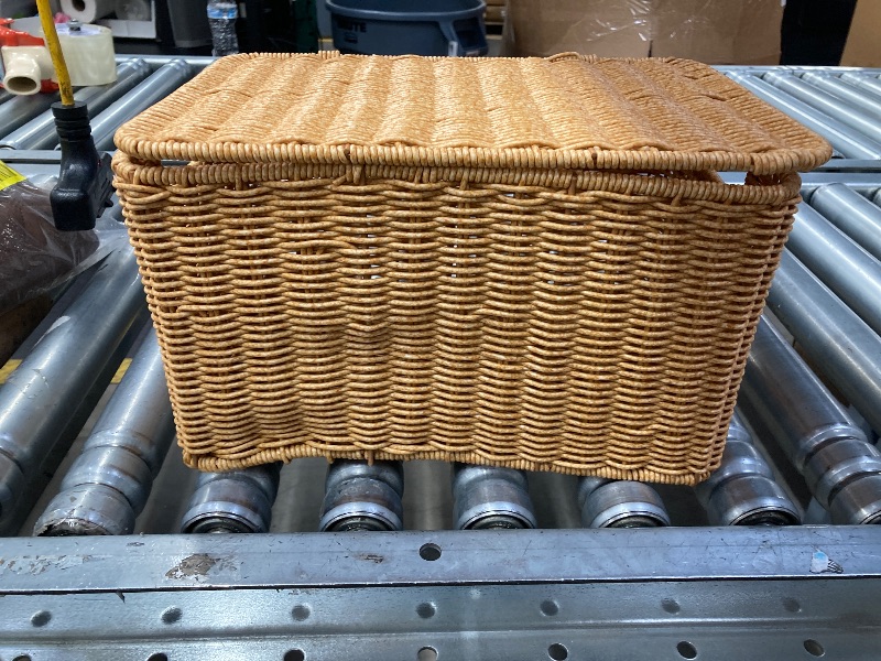 Photo 1 of **SMALL DENT AT BOTTOM**Alipis Woven Seagrass Wicker Rattan Storage Basket with Lid,Handwoven Decorative Storage Boxes with Lids Stackable Woven Bins Display Boxes Boho Home Decoration for Shelf Closet