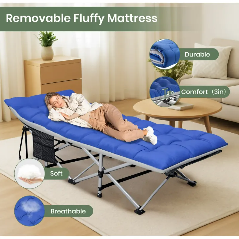 Photo 1 of ***NO MATTRESS***GVDV Folding Camping Cot with 2 Sided Comfort Mattress, Double Layer Oxford Fabric Folding Bed, Portable Sleeping Bed Cot for Camp Office Nap Beach Travel