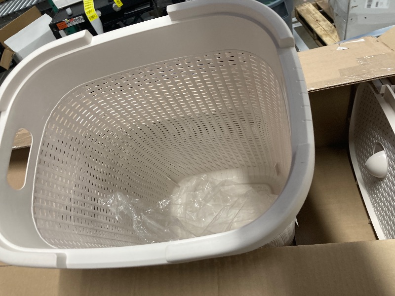 Photo 1 of **MISSING ONE HAMPER***Mind Reader Slim Laundry Hamper with Lid, 60L Clothes Baskets, Premium Wicker Design, Plastic, 2-Pack, Ivory