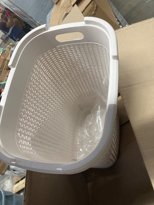 Photo 1 of **MISSING ONE HAMPER***Mind Reader Slim Laundry Hamper with Lid, 60L Clothes Baskets, Premium Wicker Design, Plastic, 2-Pack, Ivory