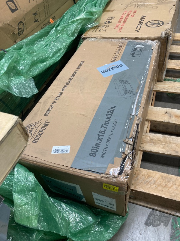 Photo 1 of *box 1 of 2* partial set ***minor damage*****ROCKPOINT 3 Sided Glass 80" Fireplace TV Stand for TVs up to 90",Entertainment Center with Drawers and Glass Door Storage Cabinet for Living Room,36"Electric Fireplace & Adjustable LED Light ,Espresso