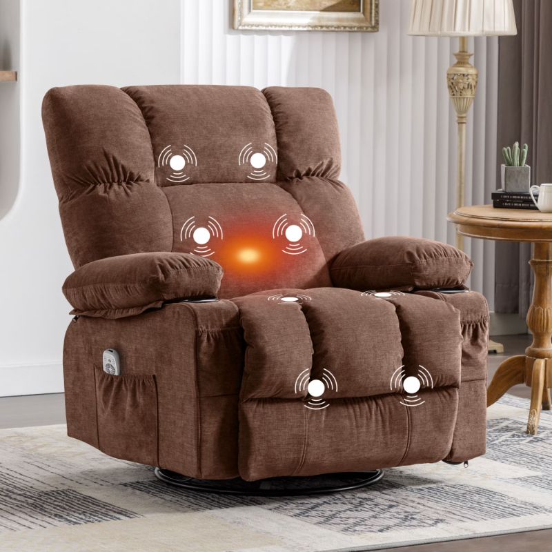 Photo 1 of ***Cushions Only*** JONPONY Massage Swivel Rocker Recliner Chair with Vibration Massage and Heat Ergonomic  Lounge Chair for Living Room with Rocking function and Side Pockets, 2 Cup Holders, USB charge Port, Brown 