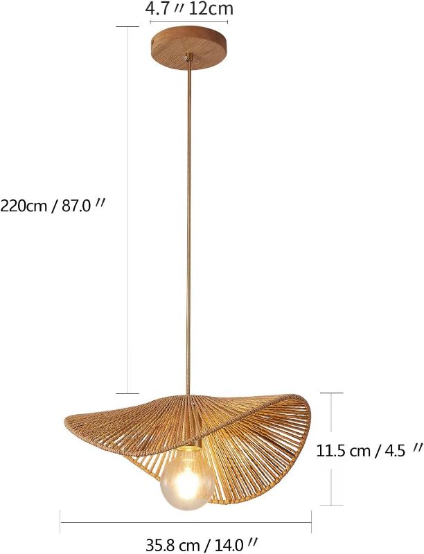 Photo 1 of **USED MISSING PARTS **YANZHAOA Japanese Silent Wind Pendant Light Vintage Hand Woven Lamp Shade Loft Hemp Rope Weaving Celing Hanging Lamp Personalized Creative Wicker Chandelier Used for Living Room, Dining Room,