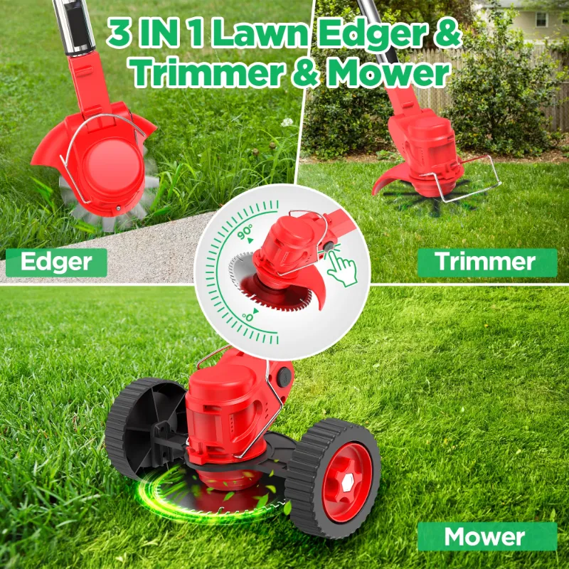 Photo 1 of ***IT IS USED, IT IS MISSING PARTS AND IT IS NOT KNOWN IF IT WORKS AT 100%***TNTANTS Electric Weed Wacker, Cordless String Trimmer with Wheels, 2Pcs 24V Batteries, 3 Types of Blades, Adjustable Length, Weed Eater Grass Trimmer/Edger/Brush Cutter for Lawn 