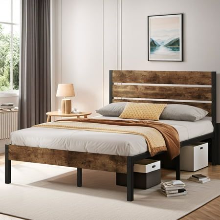 Photo 1 of ***IT IS USED, IT IS MISSING PARTS AND IT IS NOT KNOWN IF IT WORKS AT 100%***Lifezone Full Bed Frame with Rustic Vintage Wood Headboard and Footboard Metal Support Rustic Brown