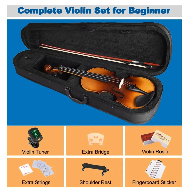 Photo 1 of ***used missing parts funtional untested  **ADM Violin 3/4 Full Size, Adults Violin Beginner Set with Fingerboard Sticker, Shoulder Rest and Tuner