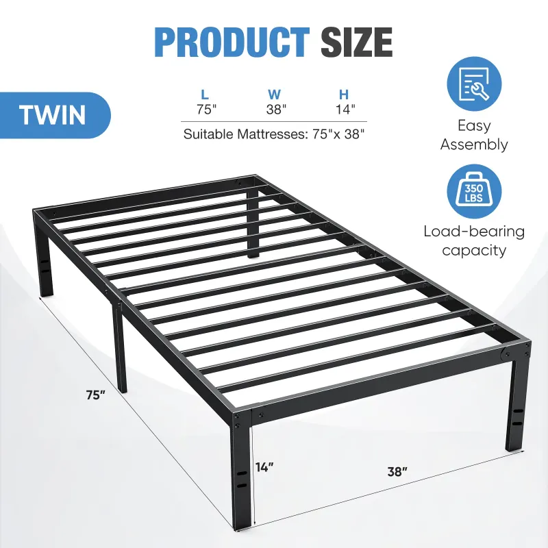 Photo 1 of ***It is used, it is missing parts and it is not known if it works at 100%.**CONCETTA 14" Twin Bed Frame, Heavy Duty Metal Platform Bed Frame with Underbed Storage for Bedroom, No Box Spring Required, Black