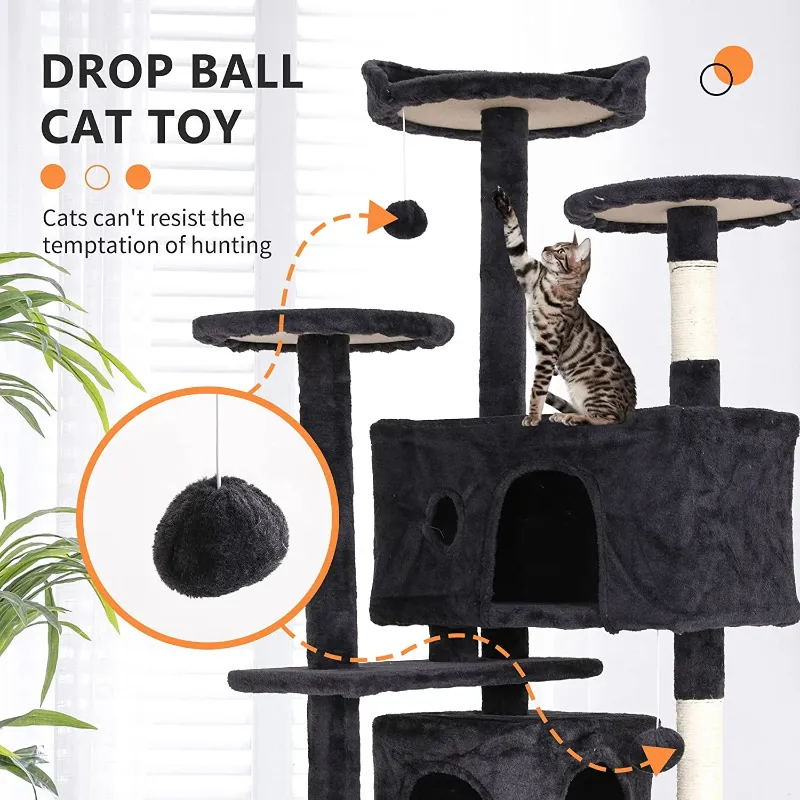 Photo 1 of **It is used, it is missing parts and it is not known if it works at 100%.**BestPet 54in Cat Tree Tower, Scratch Posts, Condo, Toys, Dark Gray, Perfect for Active Cats