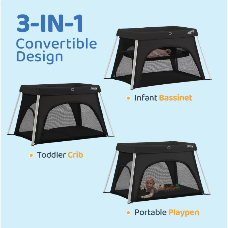 Photo 1 of ****-This used one is missing parts and it is not known if it works at 100%.****--This used one is missing parts and it is not known if it works at 100%.**ARPPA Portable Travel Crib with Mattress, Foldable Playard for Baby and Toddler, 11lbs, Blac