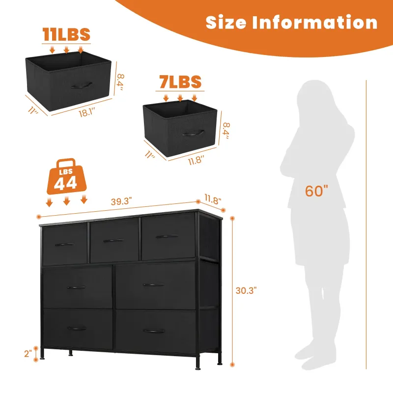 Photo 1 of ****It is used, it is missing several pieces and it is not clear if it is 100% functional.**CONCETTA 7-Drawer Fabric Dresser Storage Chest for Bedroom, Closet, Storage Furniture for Adults, Black