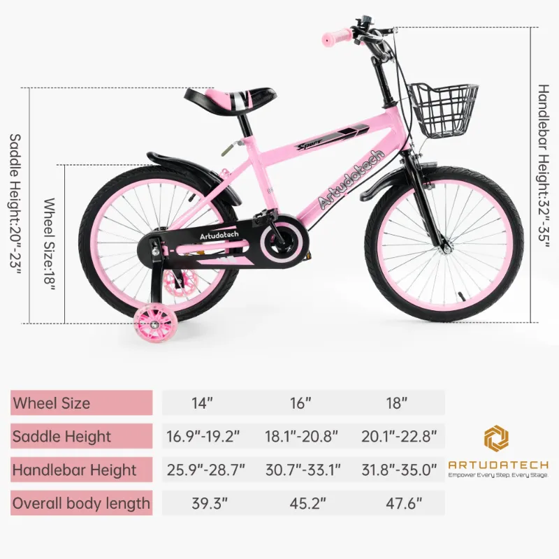 Photo 1 of ****This unit is missing parts and it is not known if it works at 100%**RTUDATECH 14/16/18 Inch Kids Bike for Ages 3-10 Years Old Boys Girls, Kid's Bikes with Training Wheels, Basket, Dual Brake, Children Bicycle for Kids and Toddler Beginners, Pink/Red