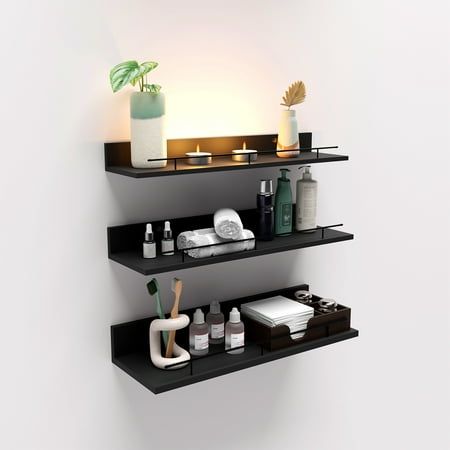 Photo 1 of ***used missing parts**Black Floating Wall Shelf Set of 3 Mount Shelf Cute Decoration for Living Room Bedroom Bathroom Christmas Day