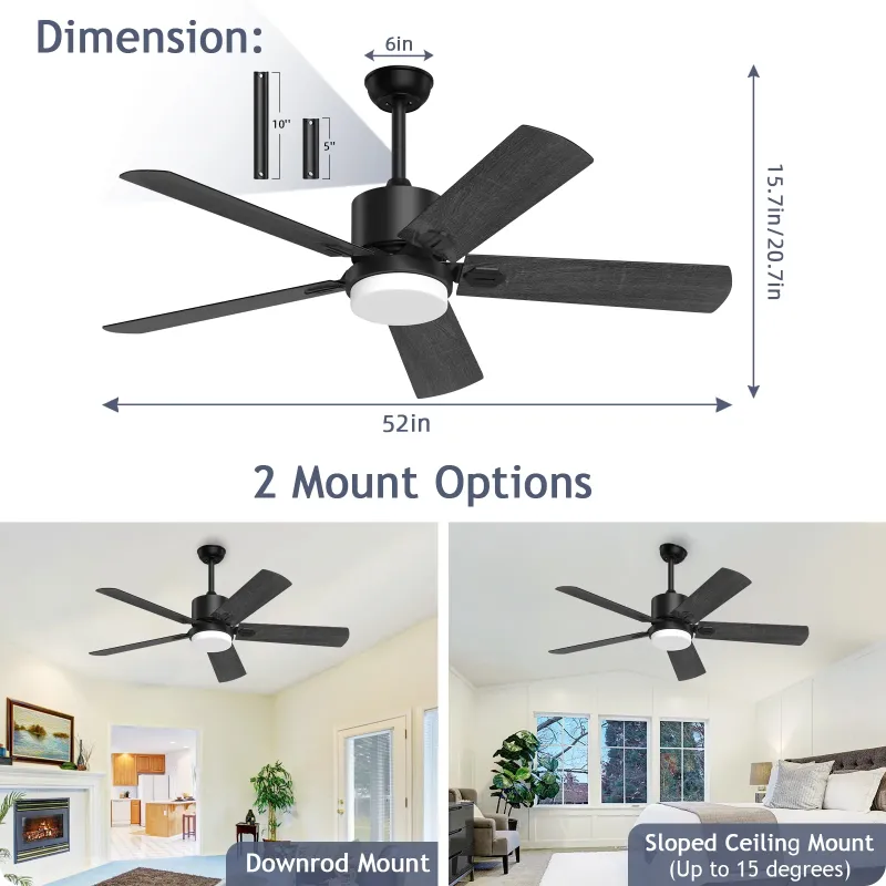 Photo 1 of **This unit is missing parts and it is not known if it works at 100%**SKEVEN 52'' Ceiling Fan with Light and Remote Control, 6-Speed Reversible DC Motor, 5 Wood Fan Blades,Black